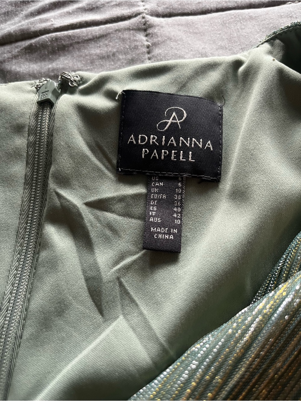 Adrianna Papell Olive Green Metallic Wrap Maxi Dress with Tie - Picture 2 of 4